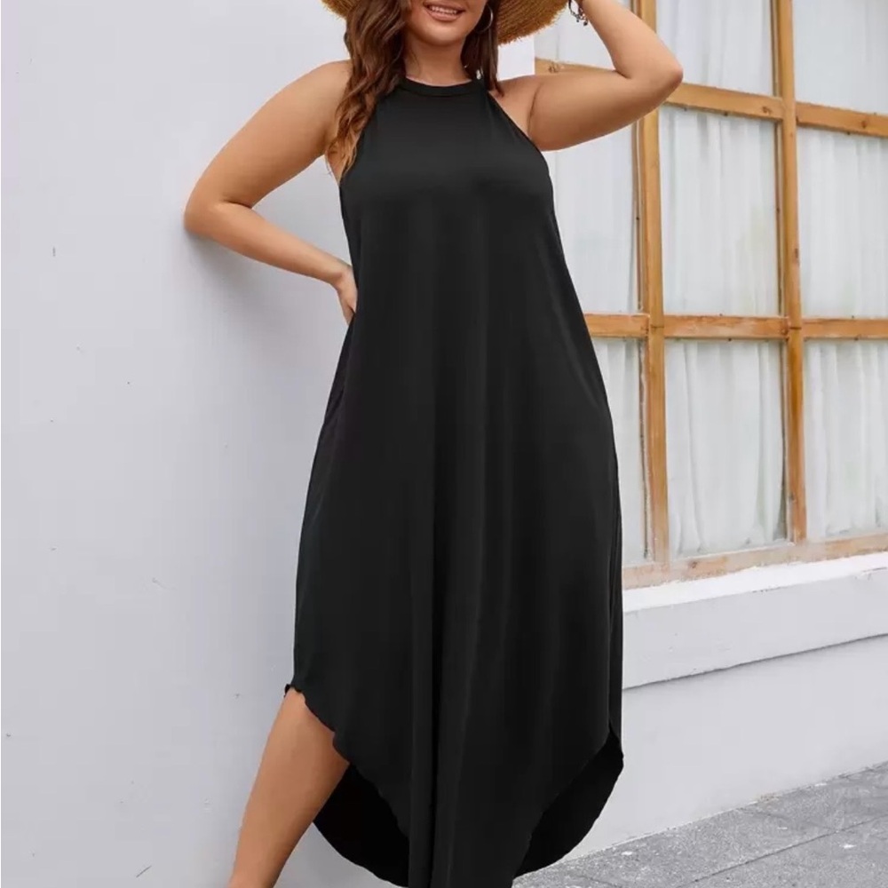 SHEIN Holidaya Plus Halter Neck Curved Hem Dress